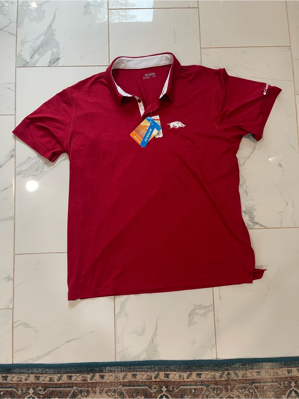 Columbia Men’s Crimson Polo with White Accents and Logo